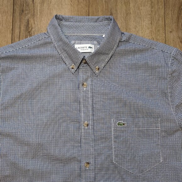 Lacoste Men's Regular Fit Twill Checkered Collared Button Down Shirt M/L - Picture 2 of 11